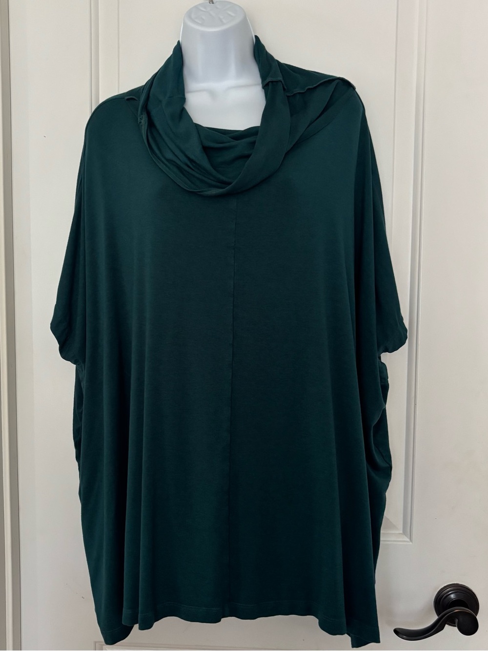 Bryn Walker cowl neck poncho tunic Small dark teal green artsy boho lagenlook
